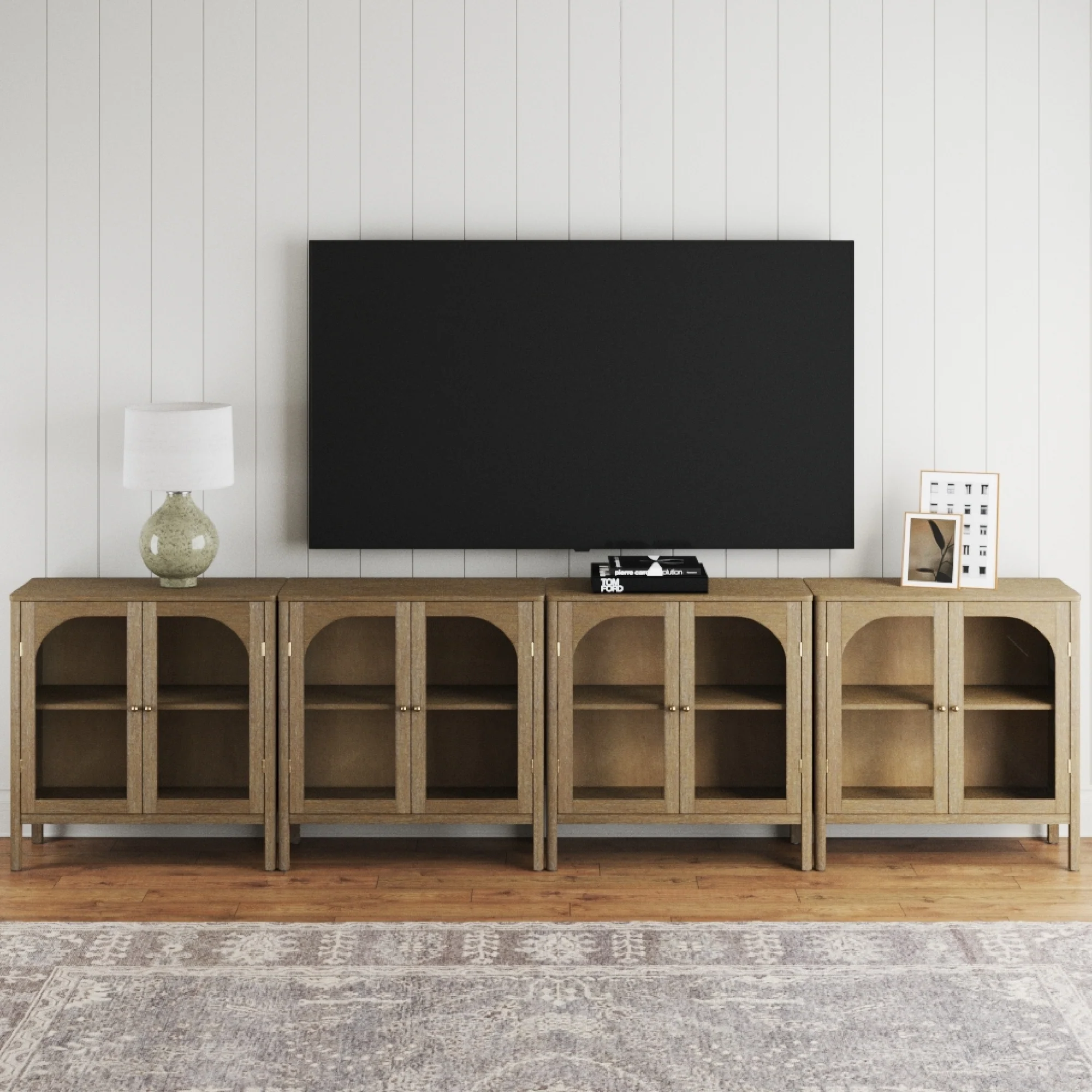 Large Glass Door Curio Cabinet Credenza Brown (Set of 4) - Image 3