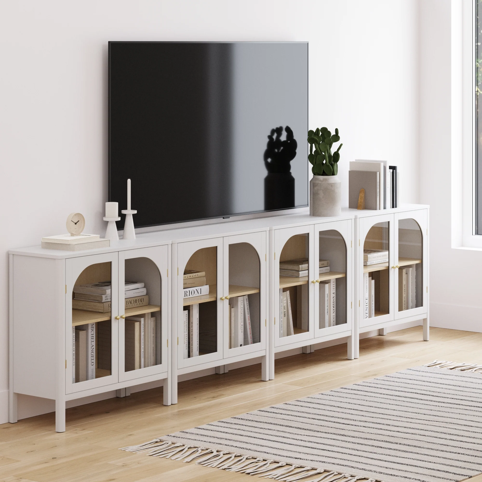 Arched Glass Door TV Console for TVs up to 100" White