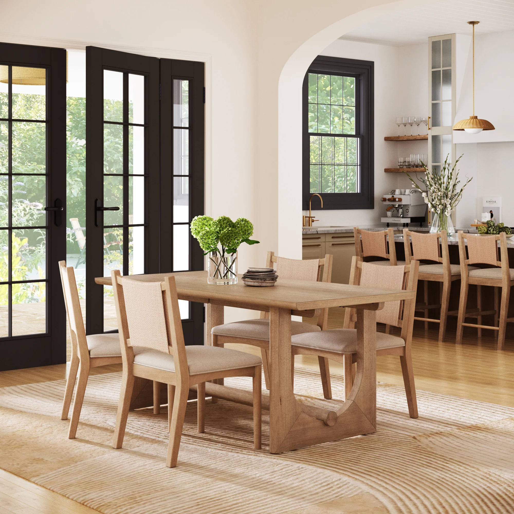 Mid-Century Flax Dining Table Set (4 Chairs) - Image 2