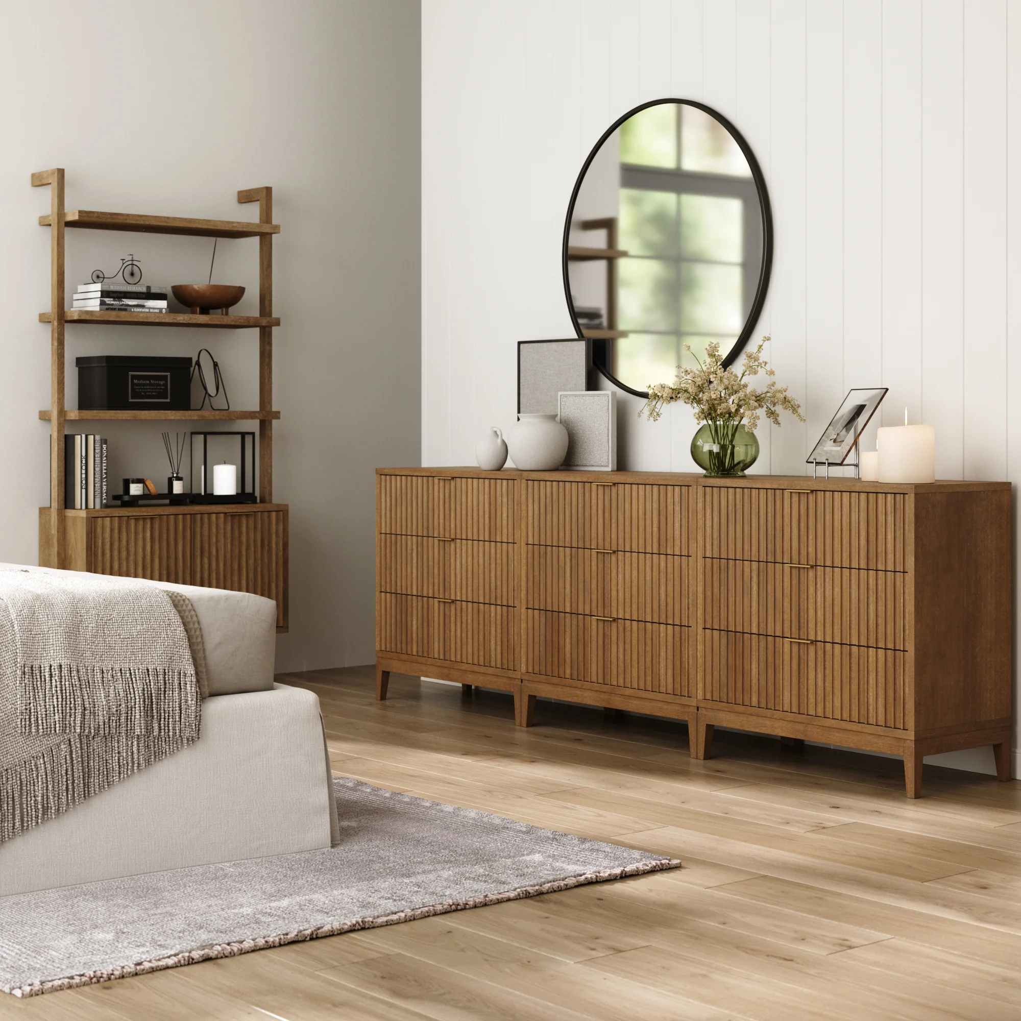 Bohemian Solid Wood 3-Drawer Fluted Dresser Light Brown (Set of 3) - Image 2