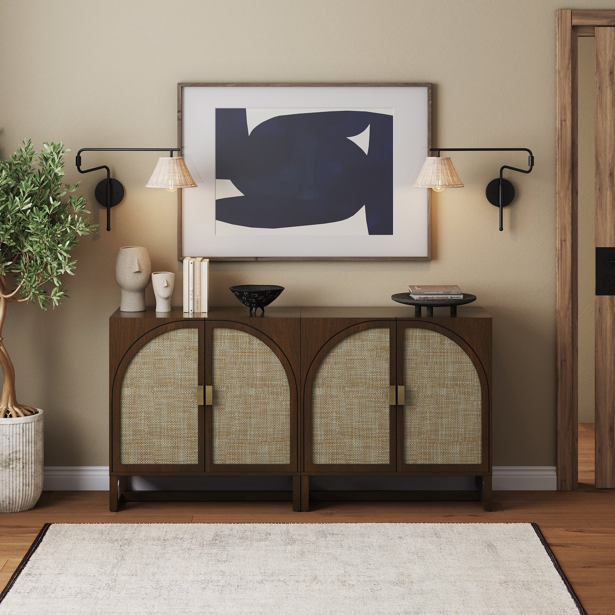 Boho Arched Storage Credenza Dark Acacia (Set of 2)
