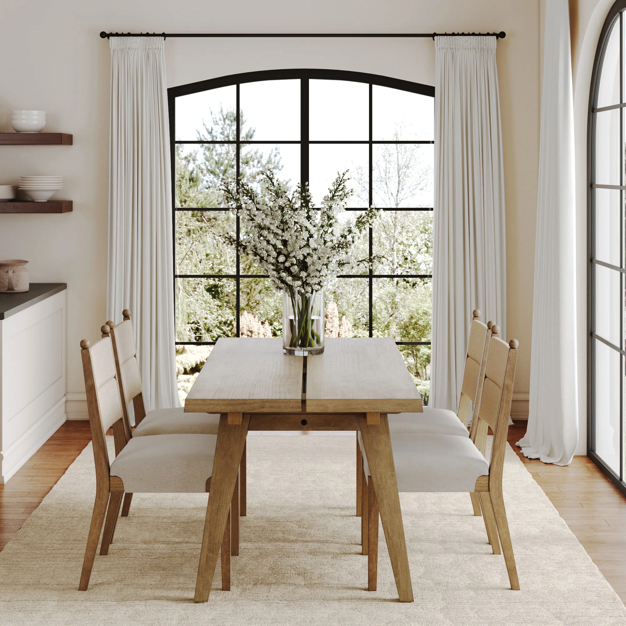 Boho Seagrass Dining Table Set (4 Chairs) - Image 2