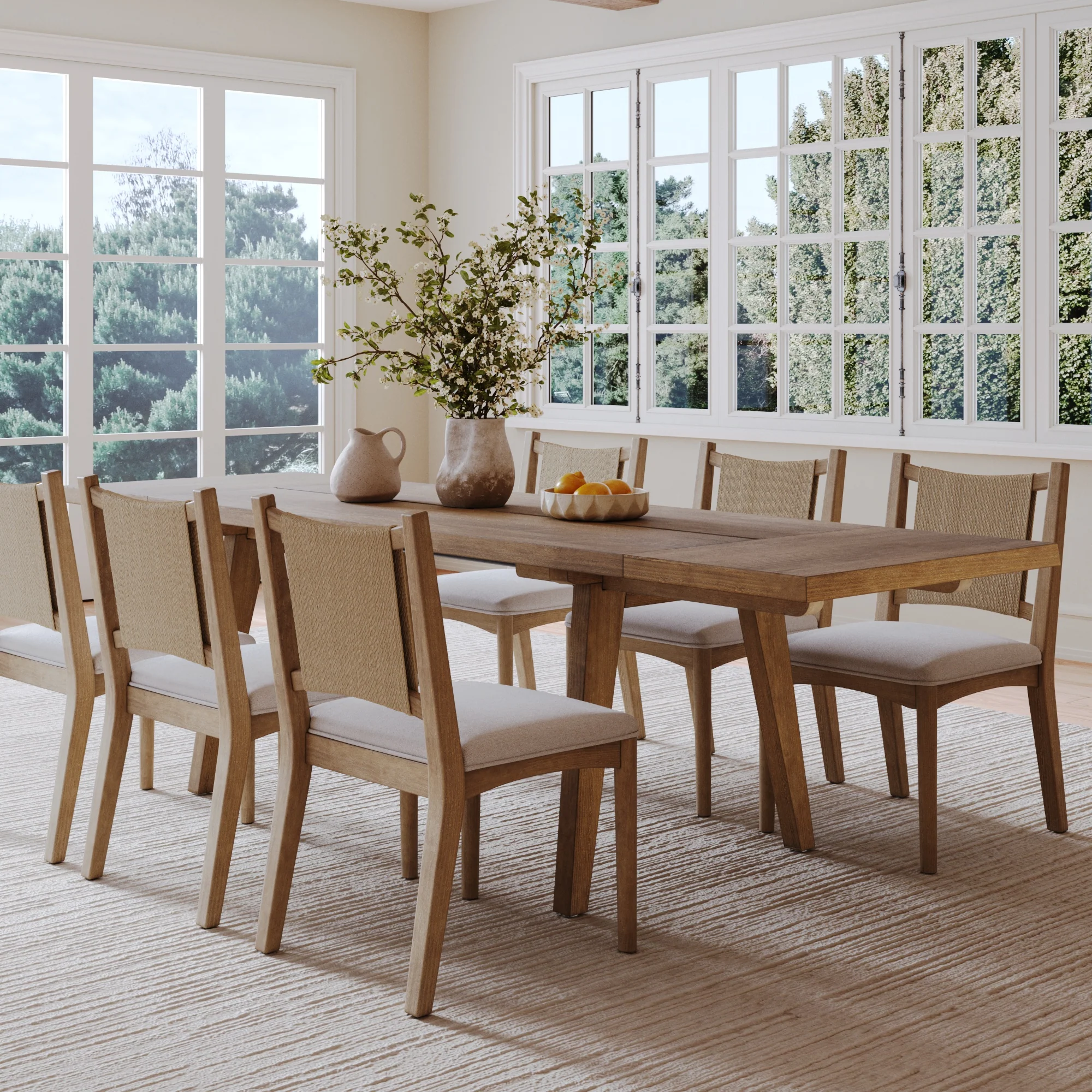 Extendable Flax Dining Table Set (6 Chairs)