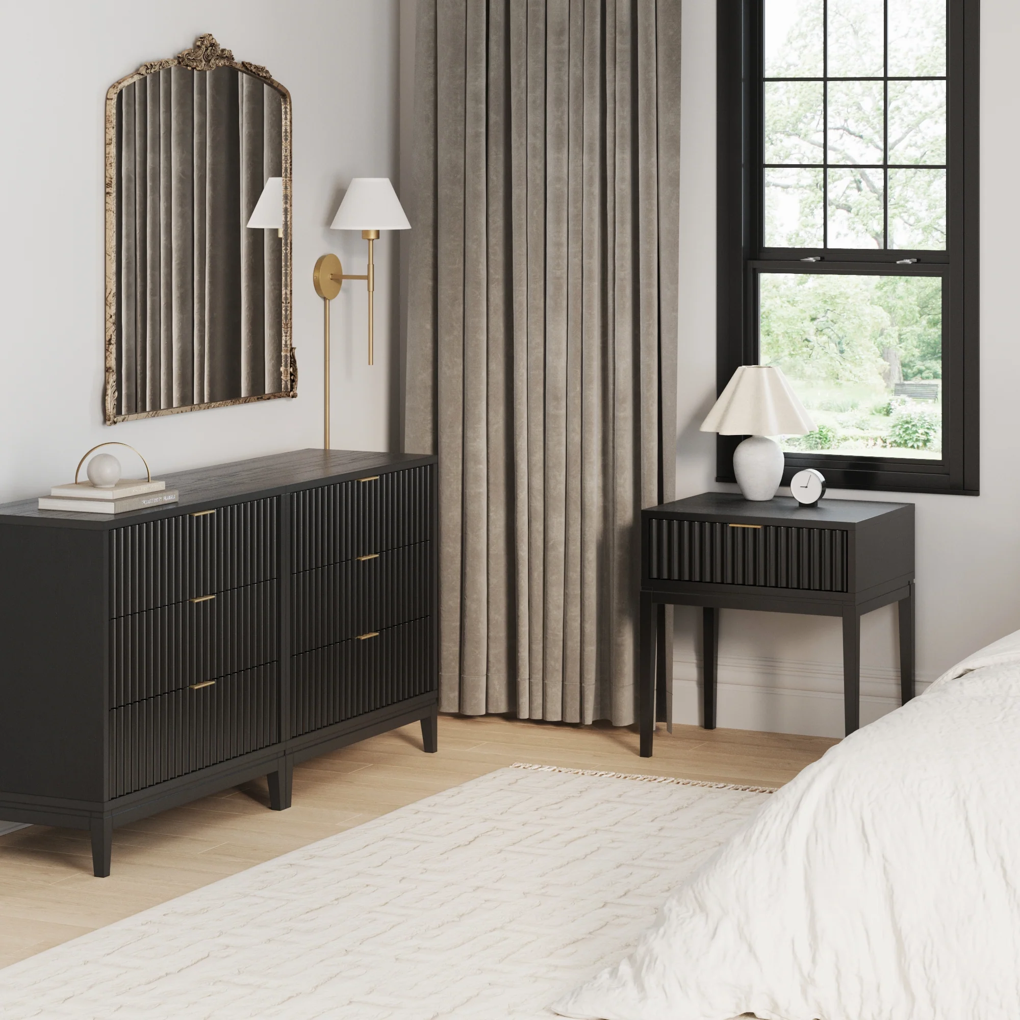 Fluted Wood Bedroom Set Black Oak - Image 2