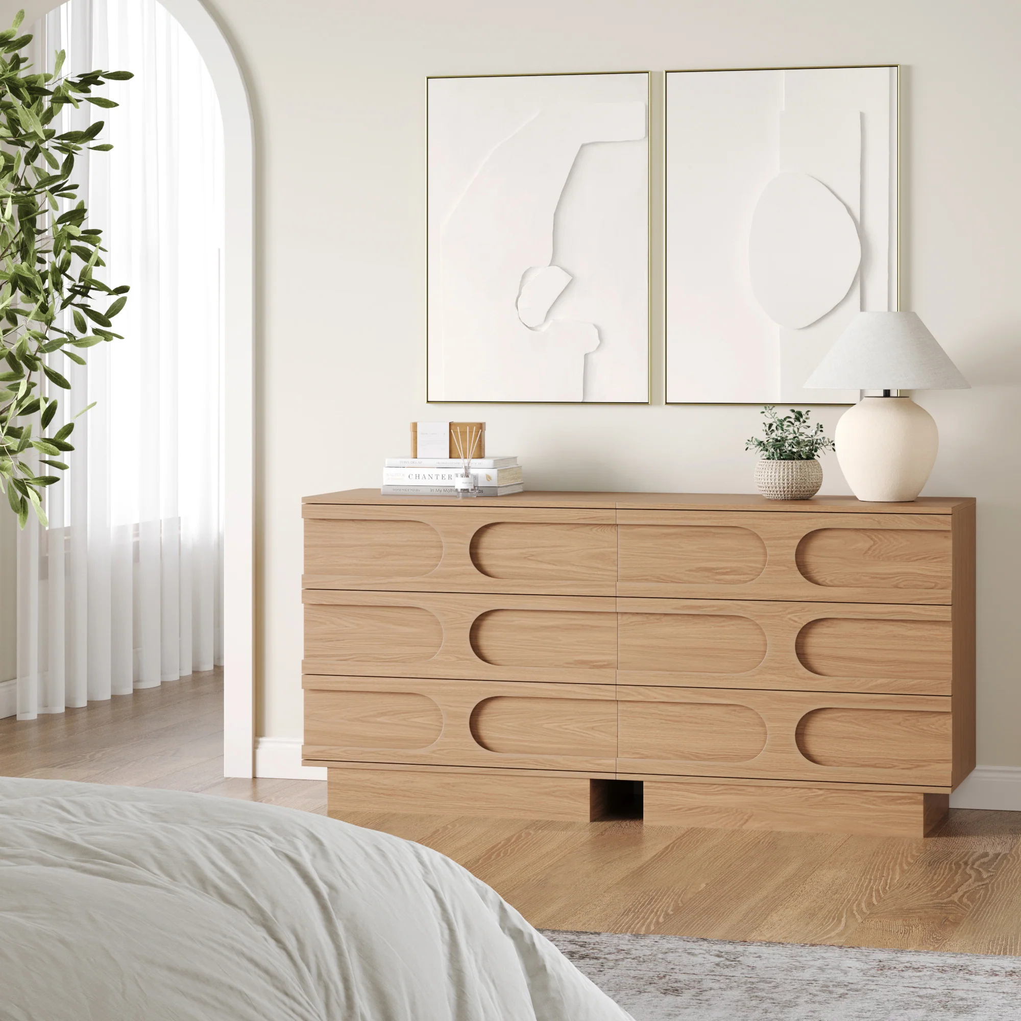 Mid-Century 3-Drawer Arched Dresser Raw Oak (Set of 2) - Image 2