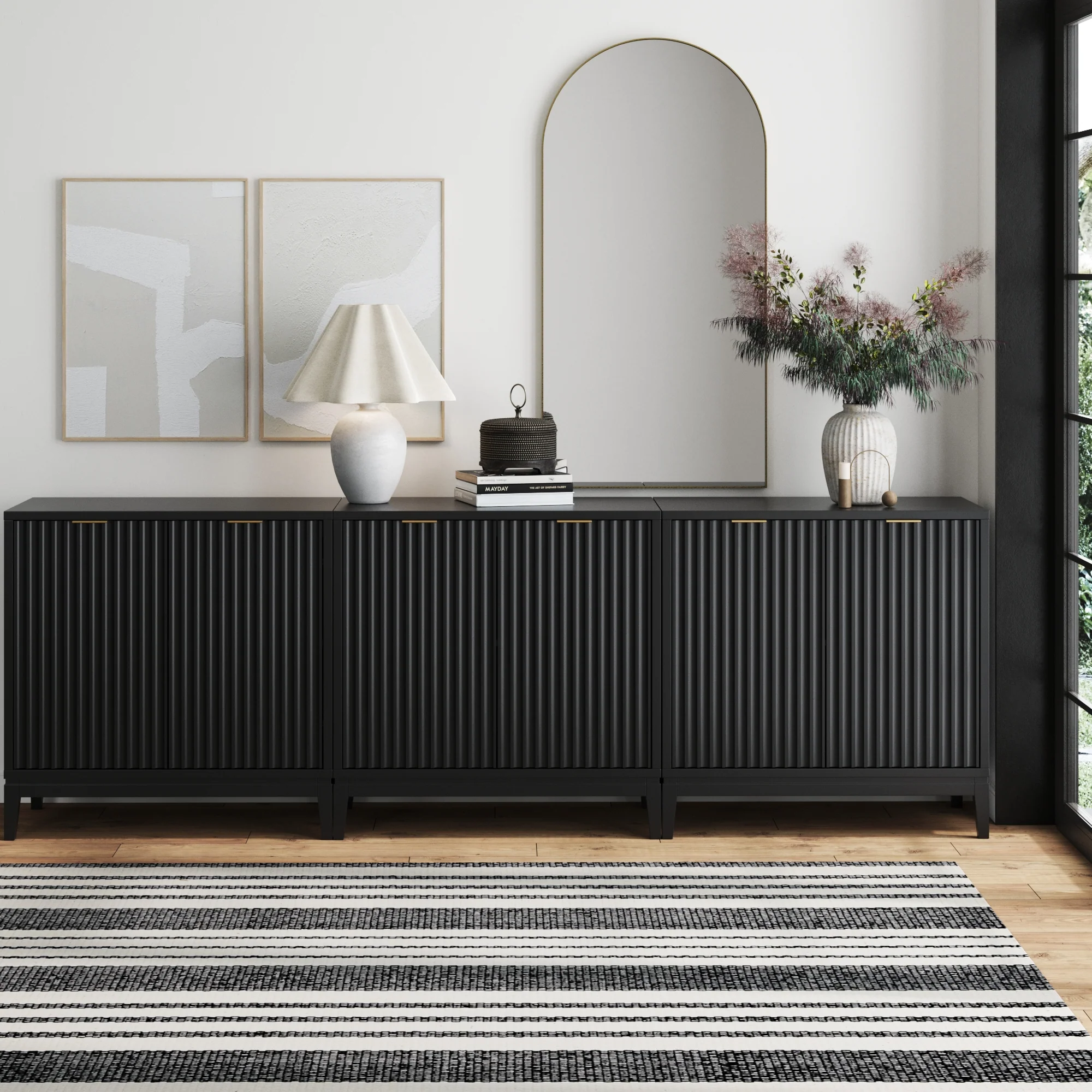 Mid-Century Fluted TV Console for TVs up to 75" Black - Image 2