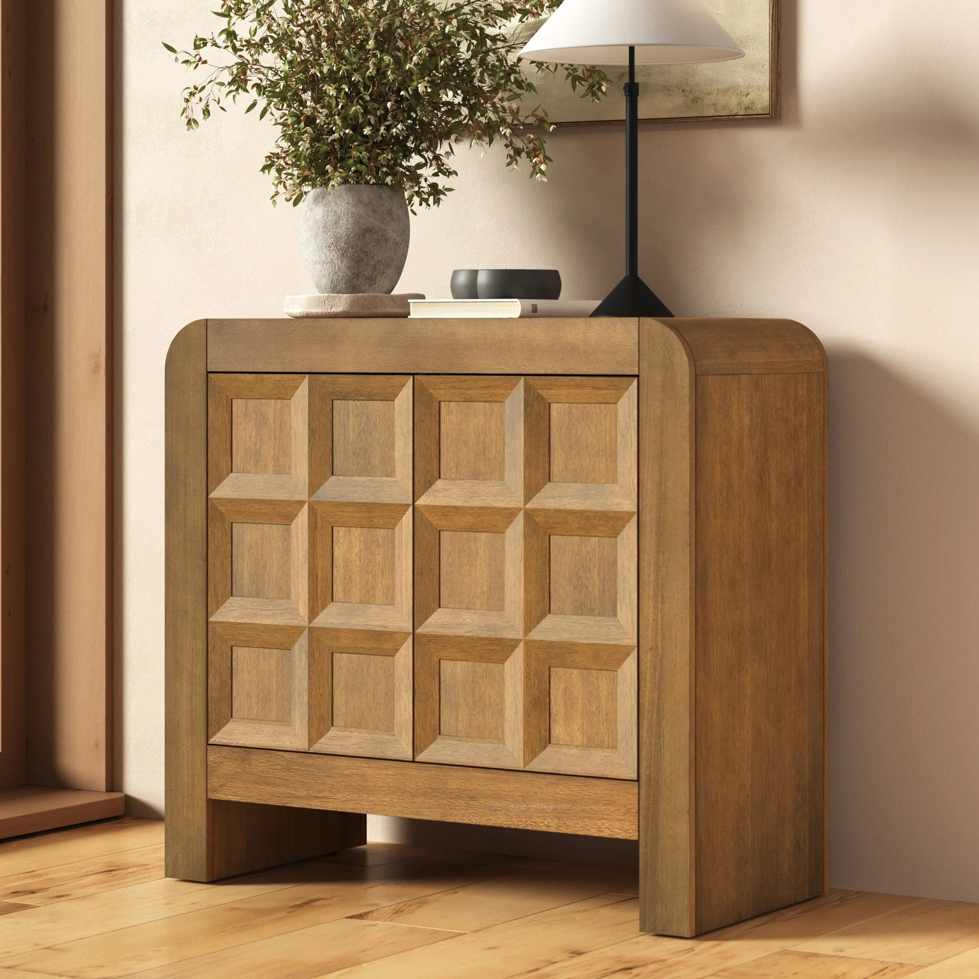 Mid Century Modern Wood Storage Cabinet Light Brown