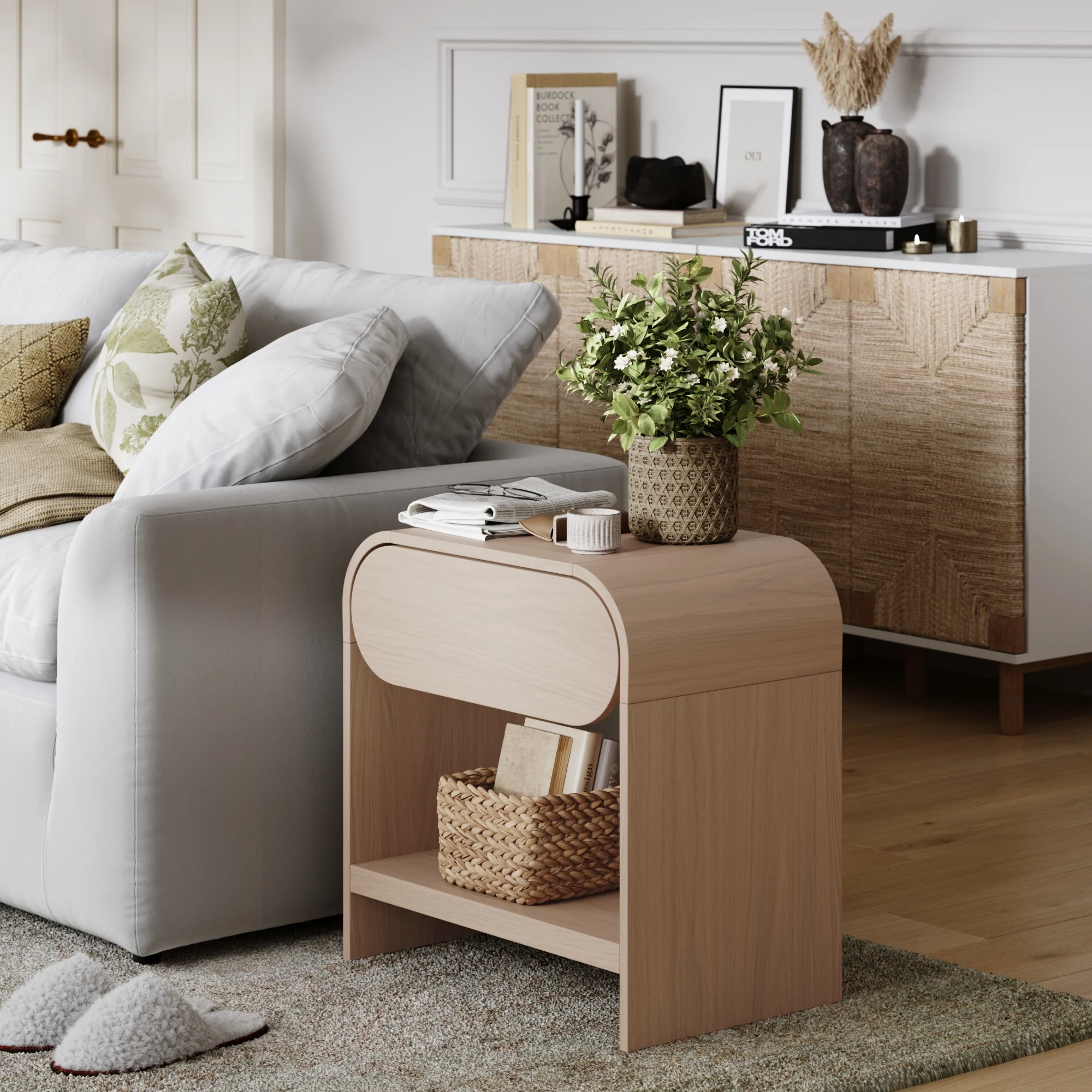 Mid-Century Wood Arched Nightstand Pale Oak - Image 2