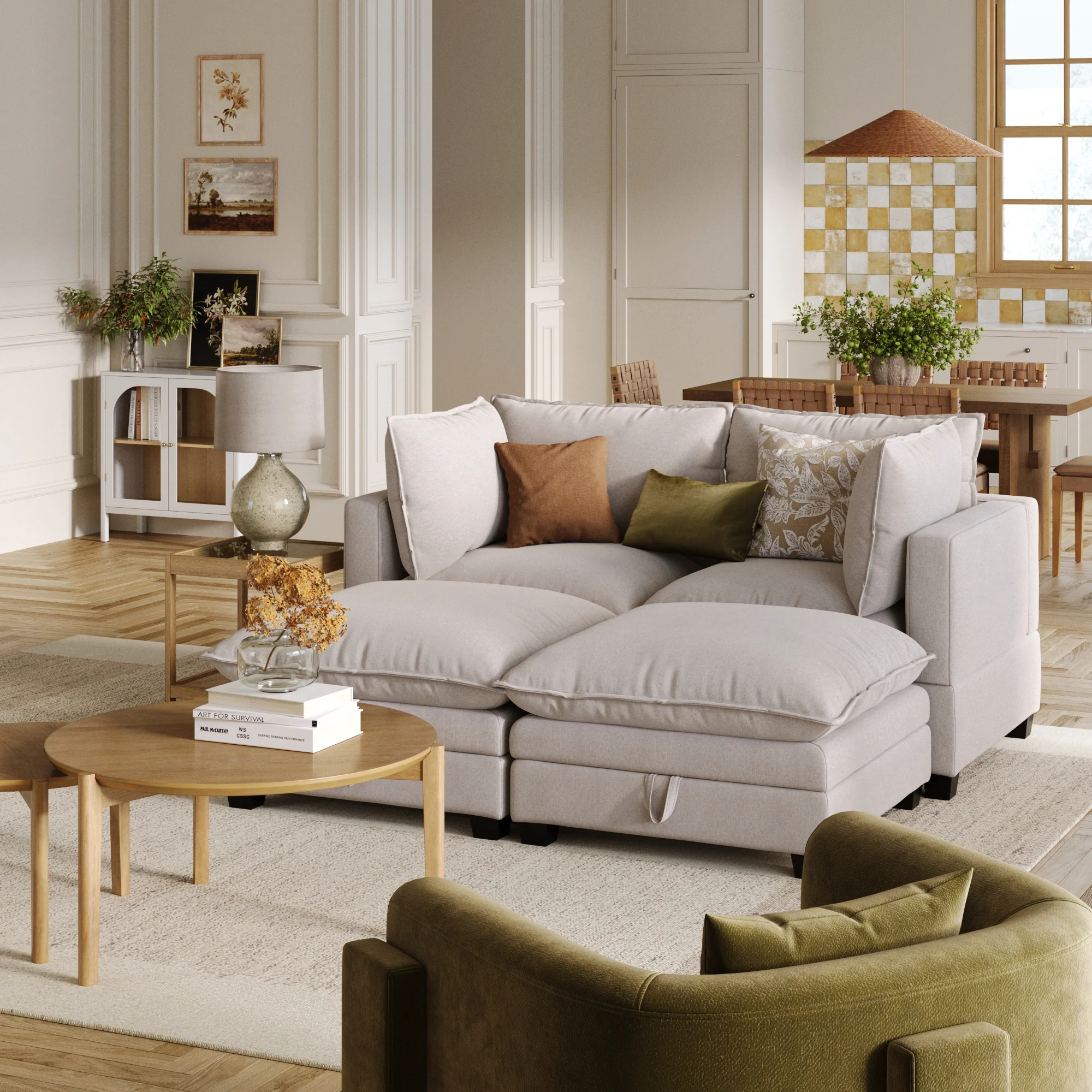 Soft Fabric 4-Piece Armless Cloud Pit Sofa Couch Gray - Image 2