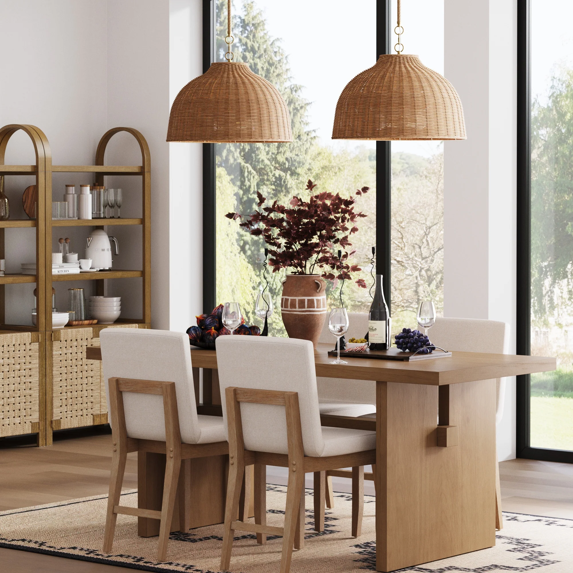 Modern Farmhouse Rattan Dome Pendant Light (Set of 2) - Image 2