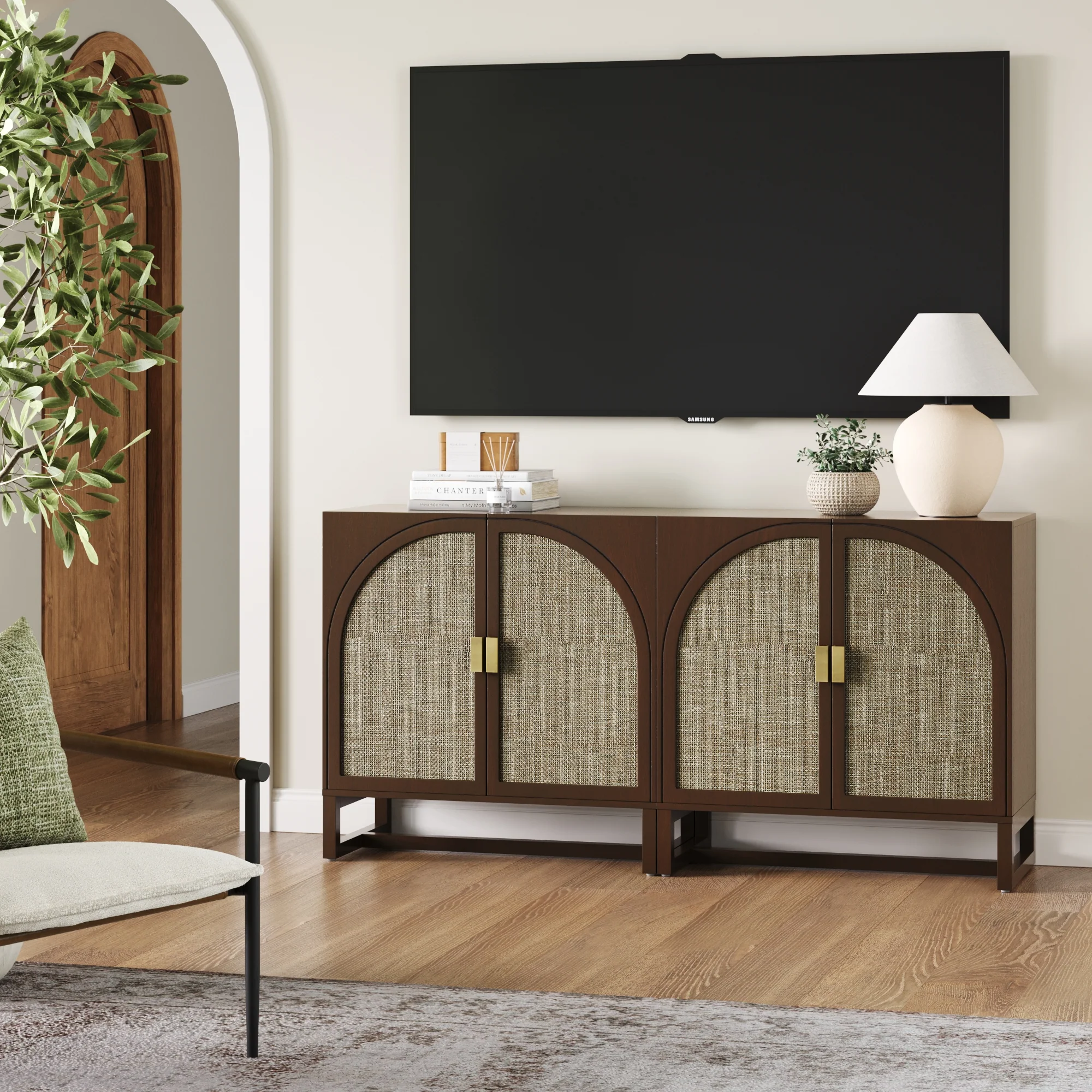 Boho Arched Storage Credenza Dark Acacia (Set of 2) - Image 3