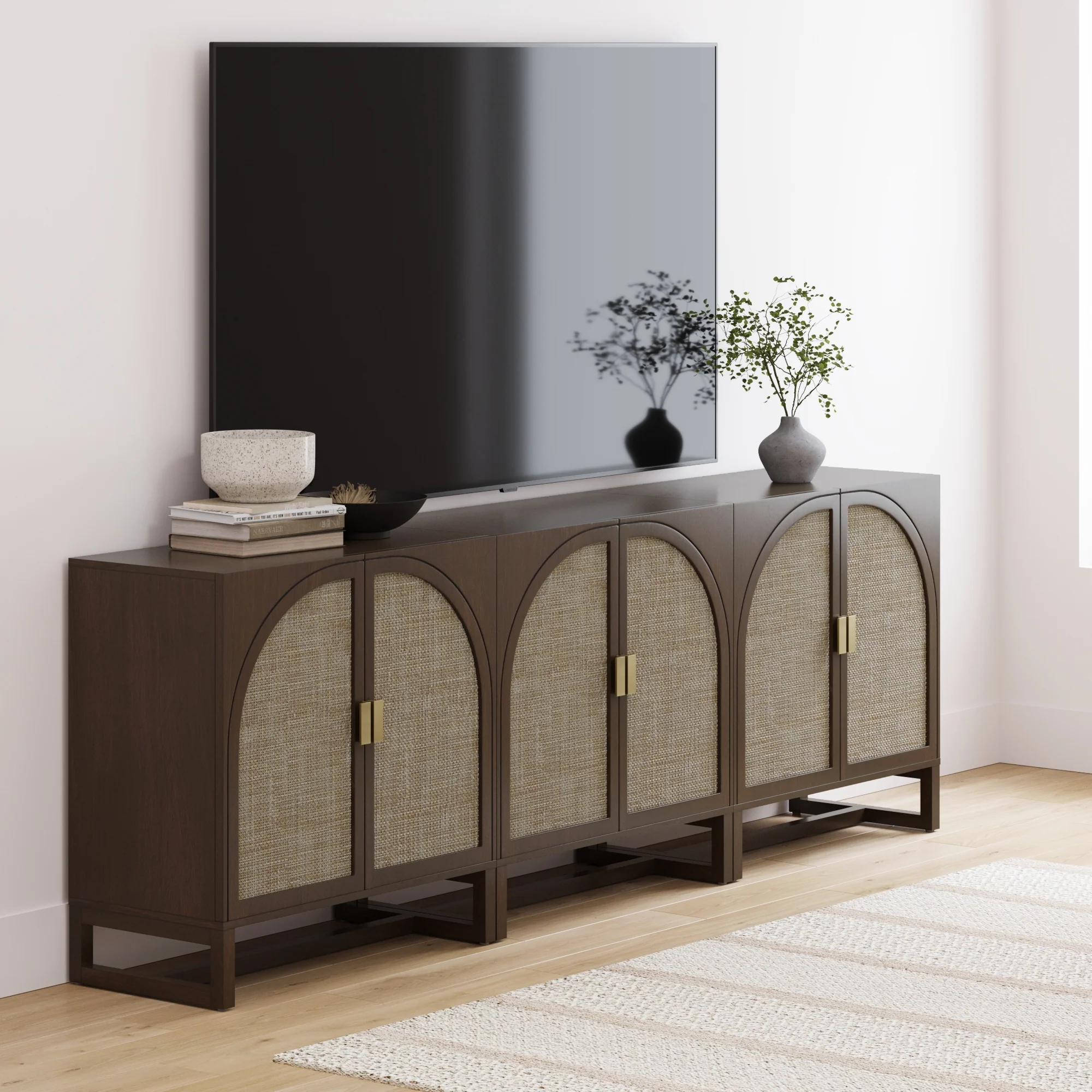 Boho Arched Storage Credenza Dark Acacia (Set of 3) - Image 2