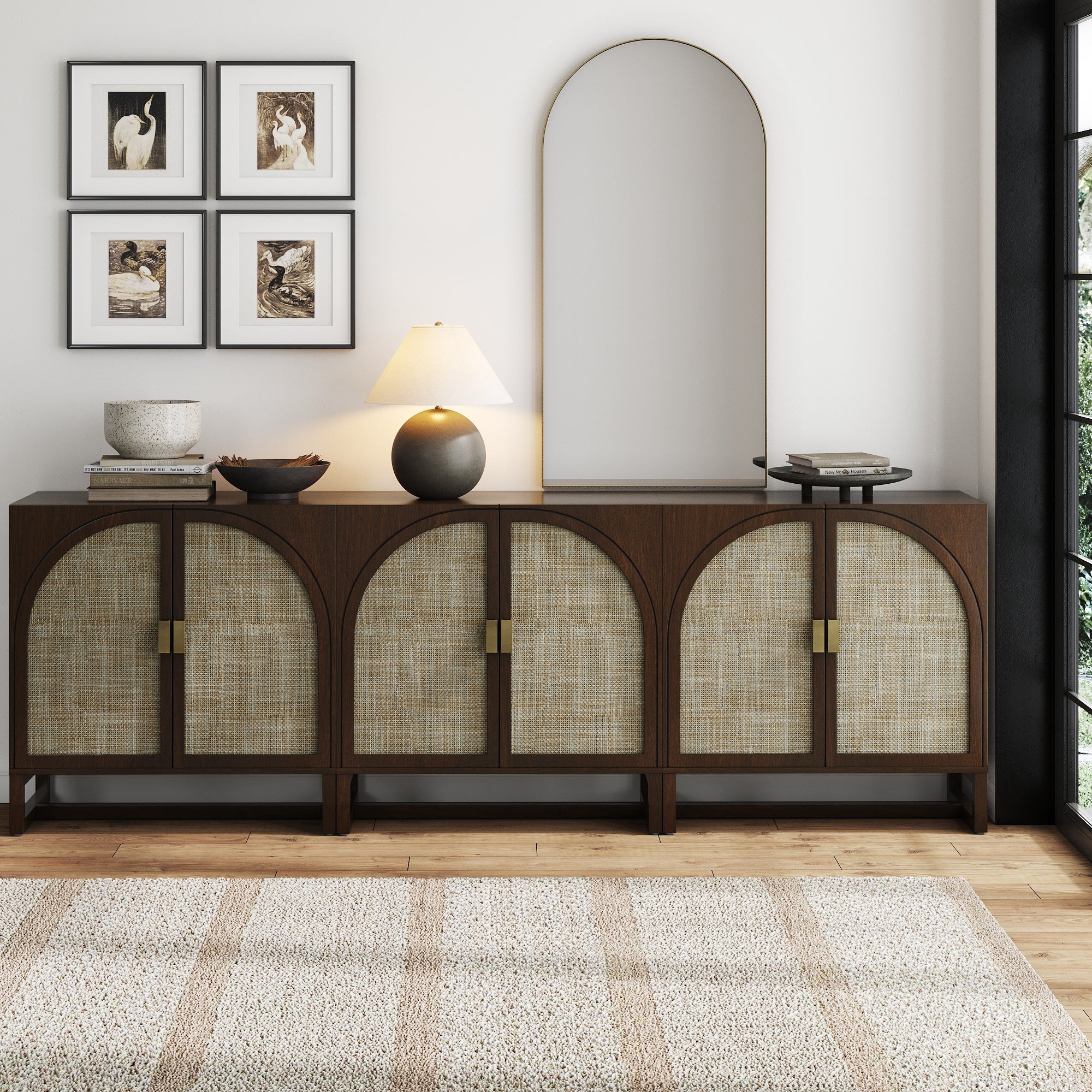 Boho Arched Storage Credenza Dark Acacia (Set of 3)