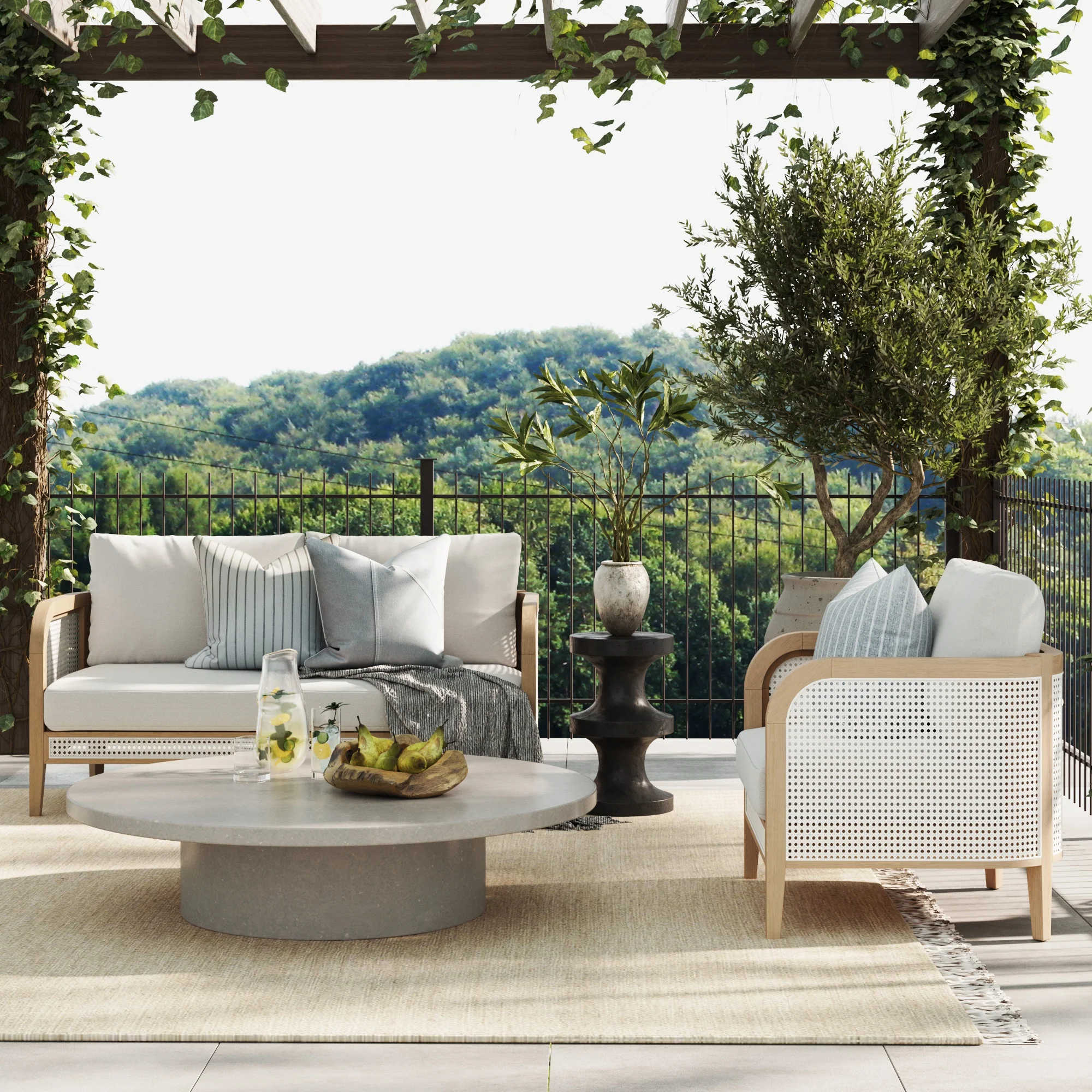 Outdoor Wood & Rattan Patio Arm Chair Gray Oak - Image 2