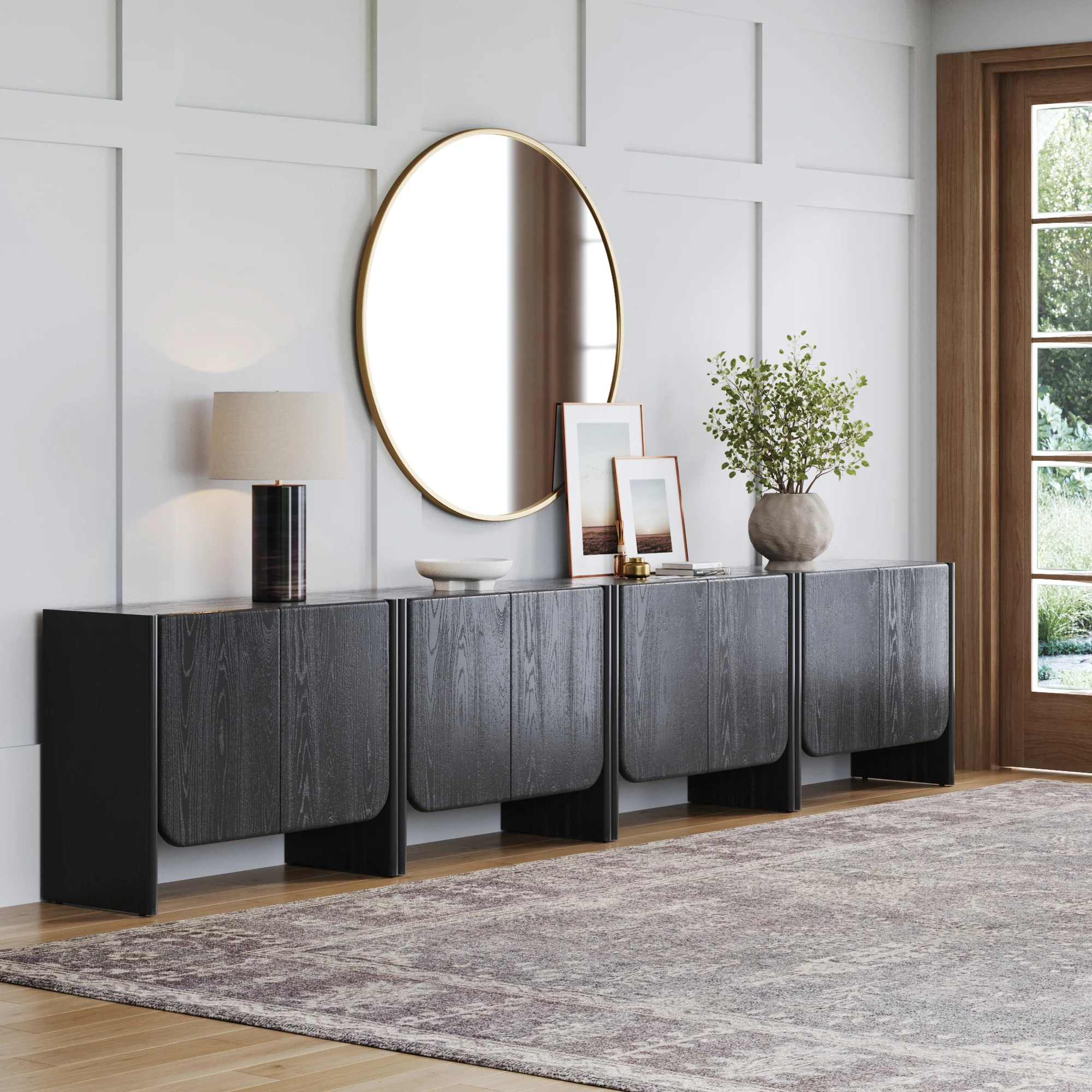 Rounded Wood TV Console Cabinet Black Oak for TVs up to 100" - Image 2
