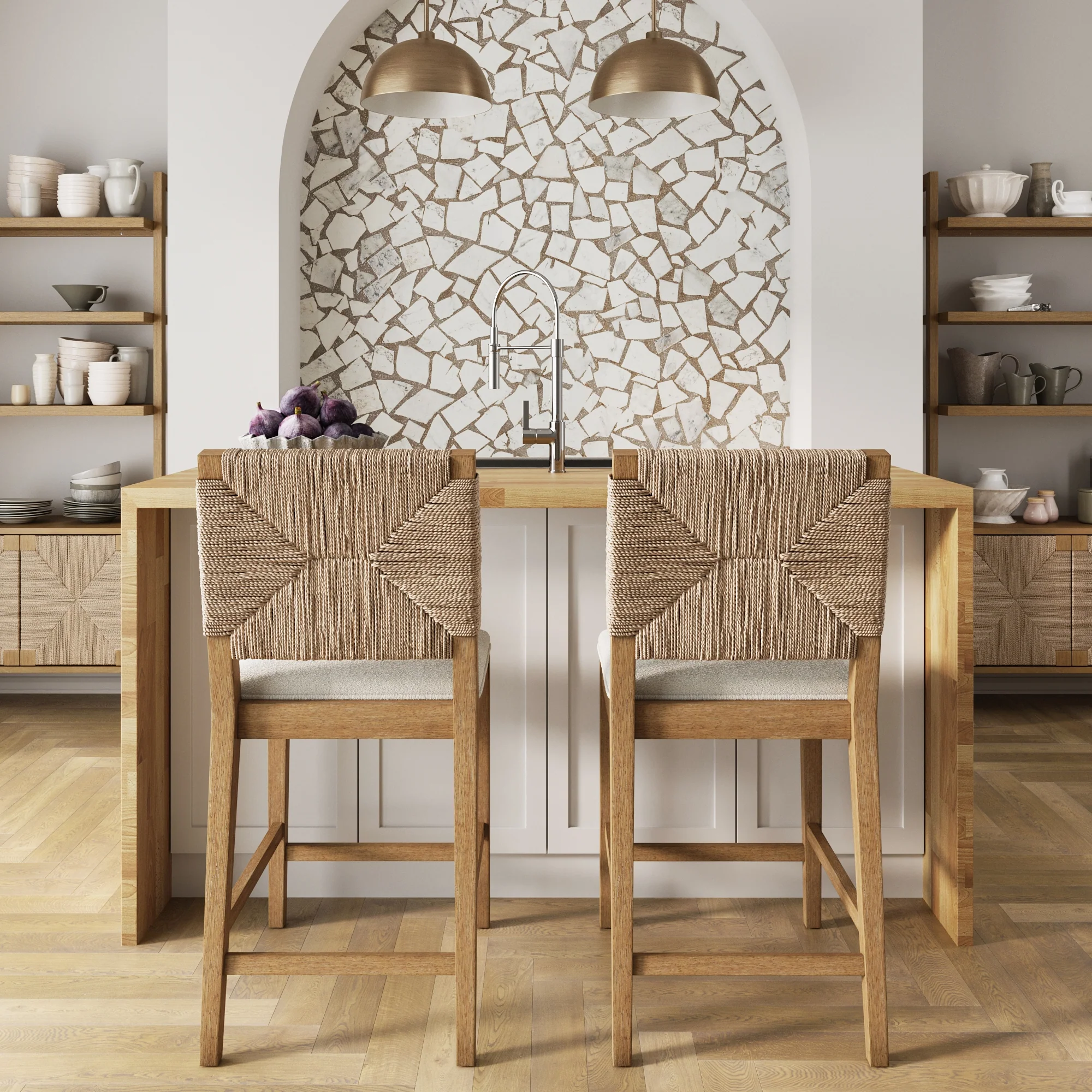 Seagrass Counter Height Bar Stools Light Brown (Set of 2) - Image 2