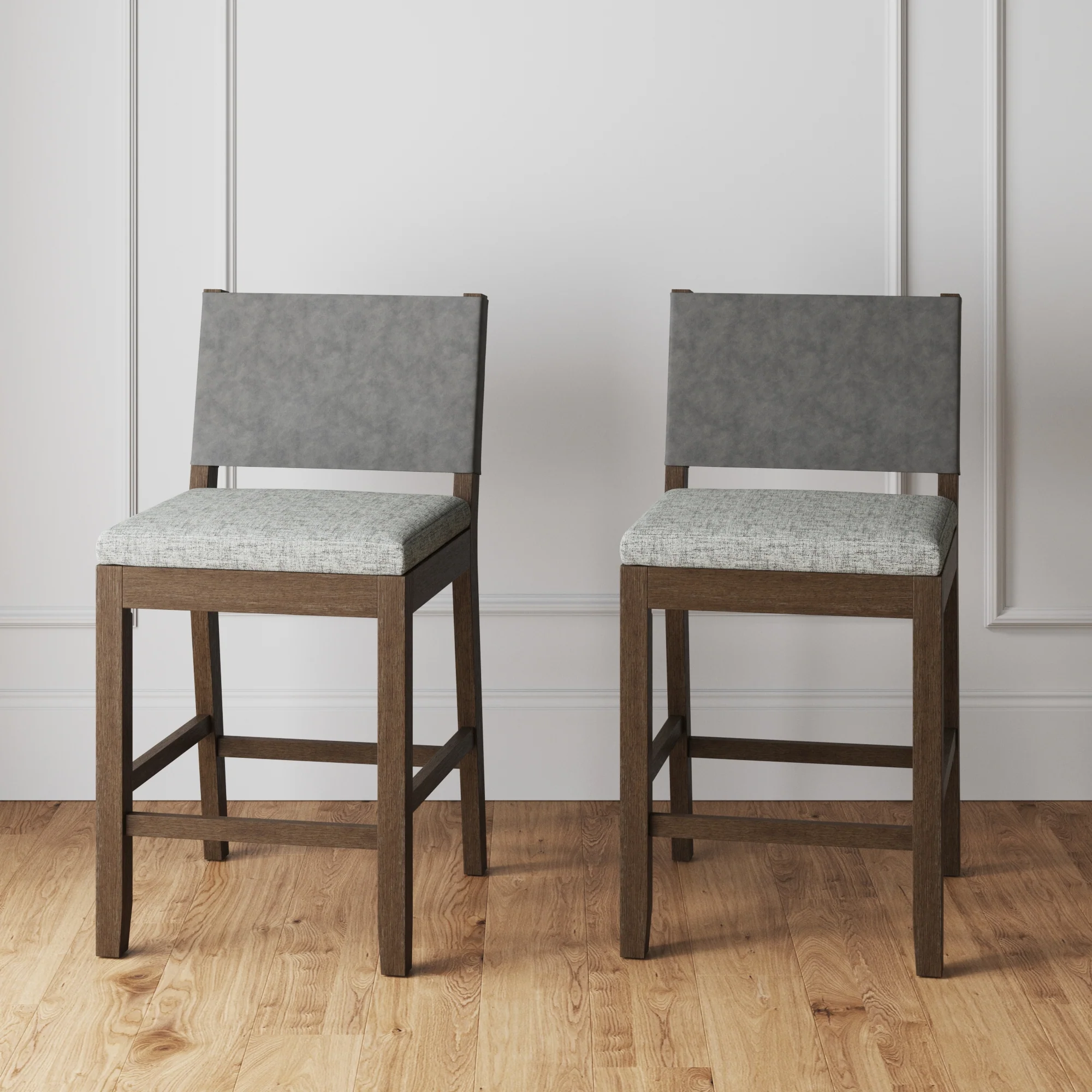Wood Counter Height Bar Stools Dark Brown Ivory (Set of 2) - Image 2