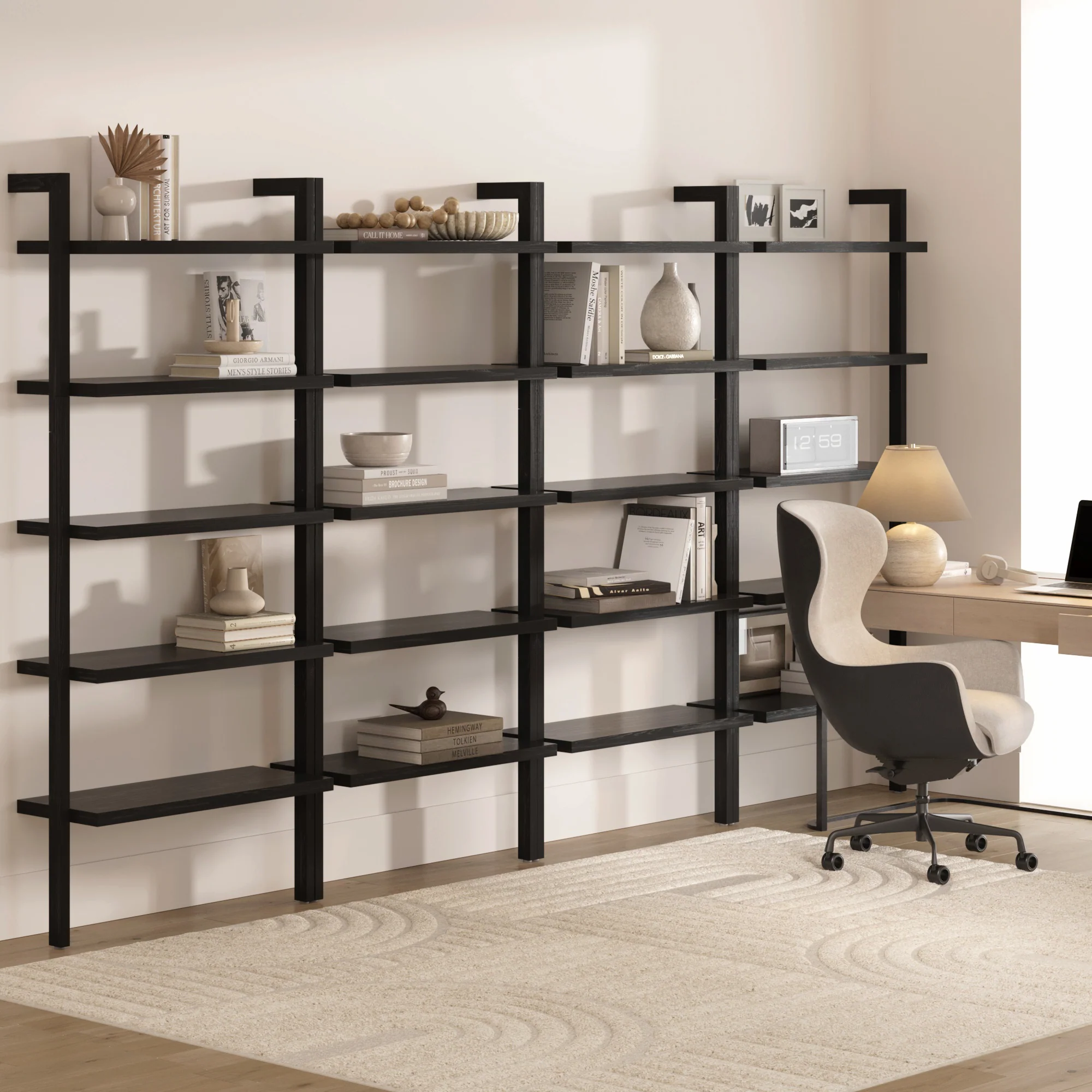 Wood 5 Tier Wall Mounted Bookshelf Black Oak (Set of 4) - Image 2