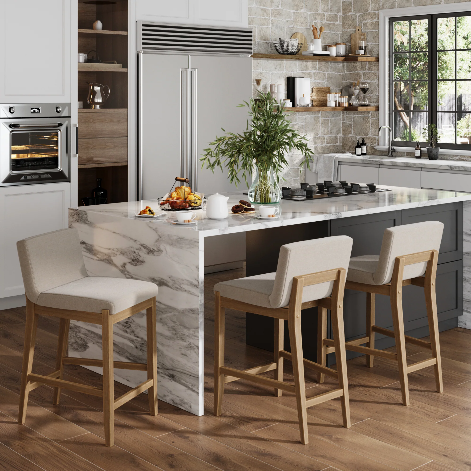 Wood Counter Height Bar Stools Light Brown (Set of 3) - Image 2