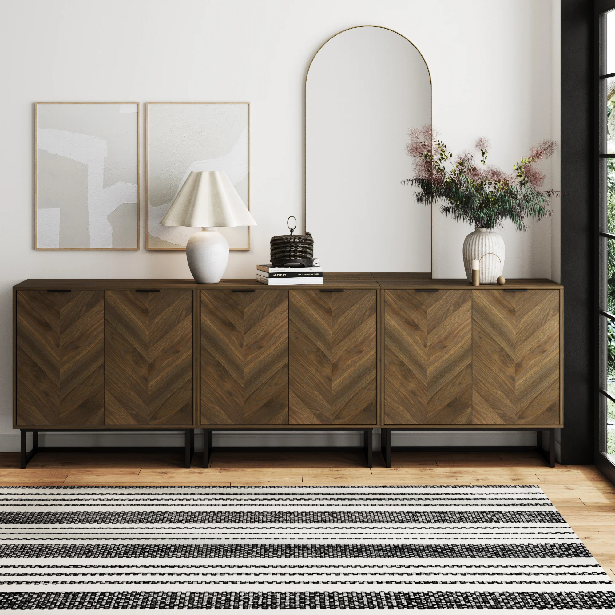 Wood Herringbone TV Console for TVs up to 75" Walnut - Image 2