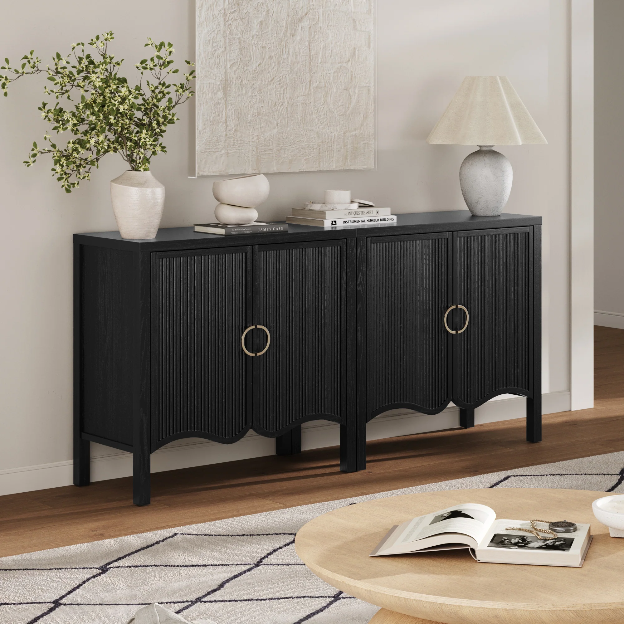 Wood Transitional Fluted TV Console Black Oak for for TVs up to 65" - Image 2