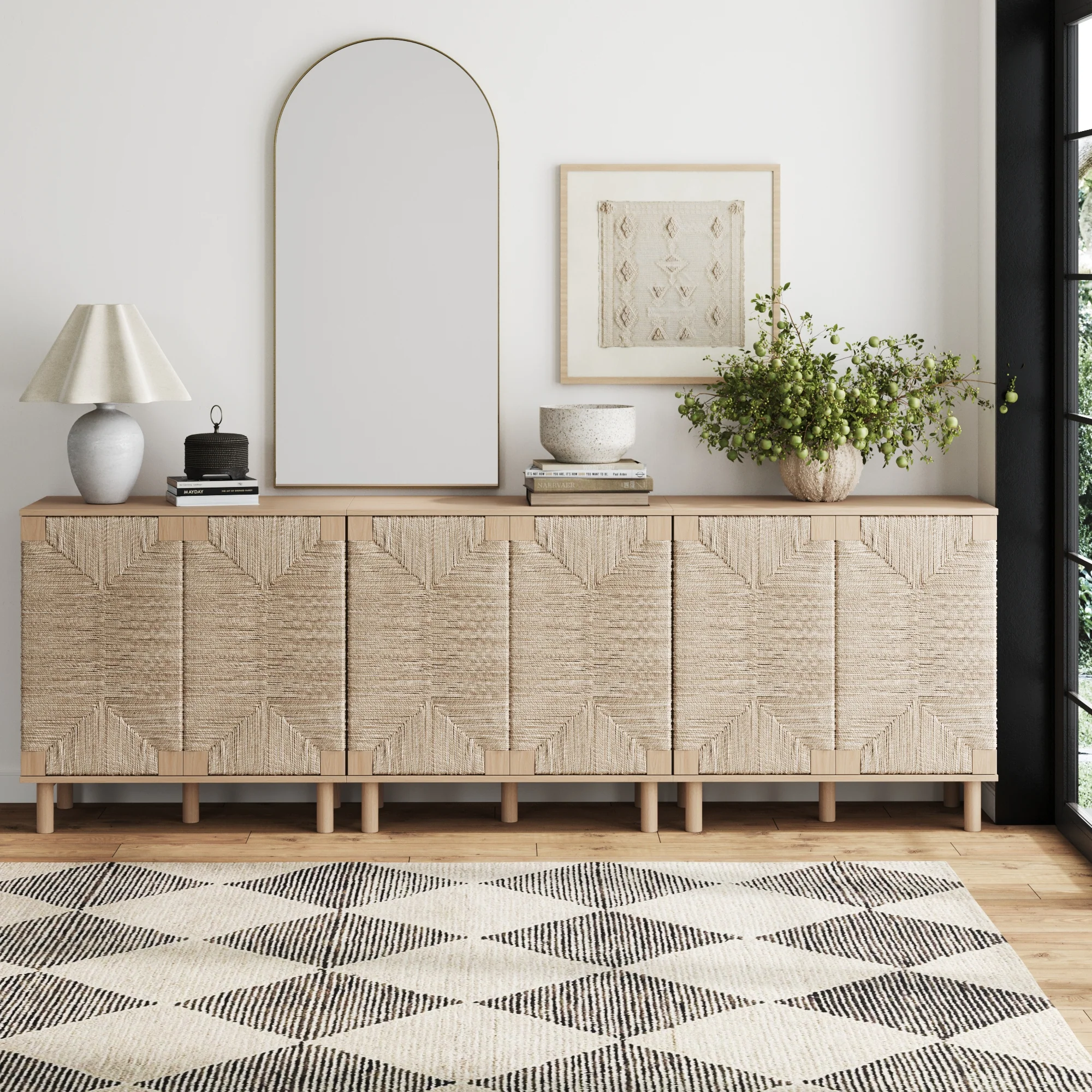 Seagrass Storage Cabinet Credenza Raw Oak (Set of 3)