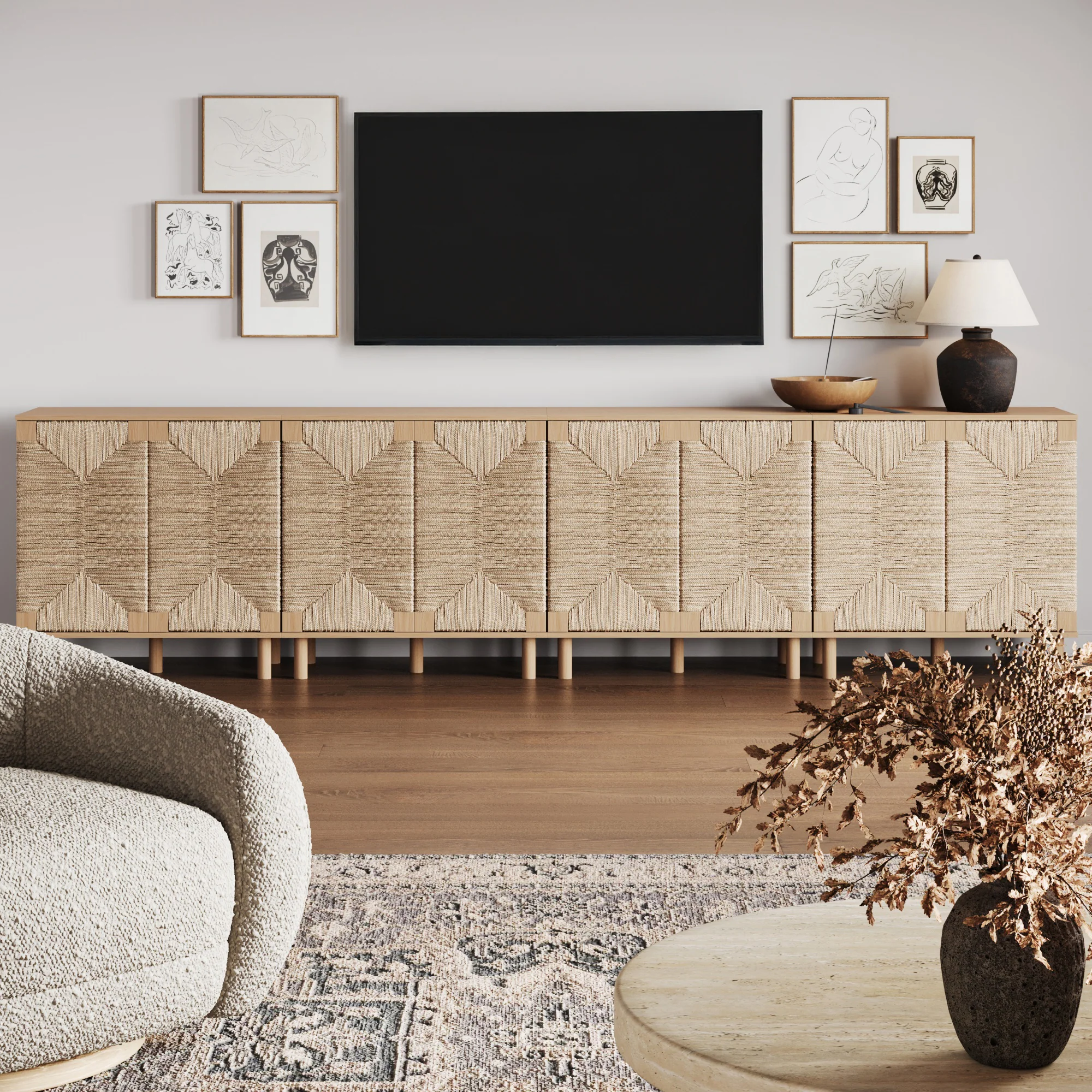Large Seagrass Storage Cabinet Credenza Raw Oak (Set of 4) - Image 2