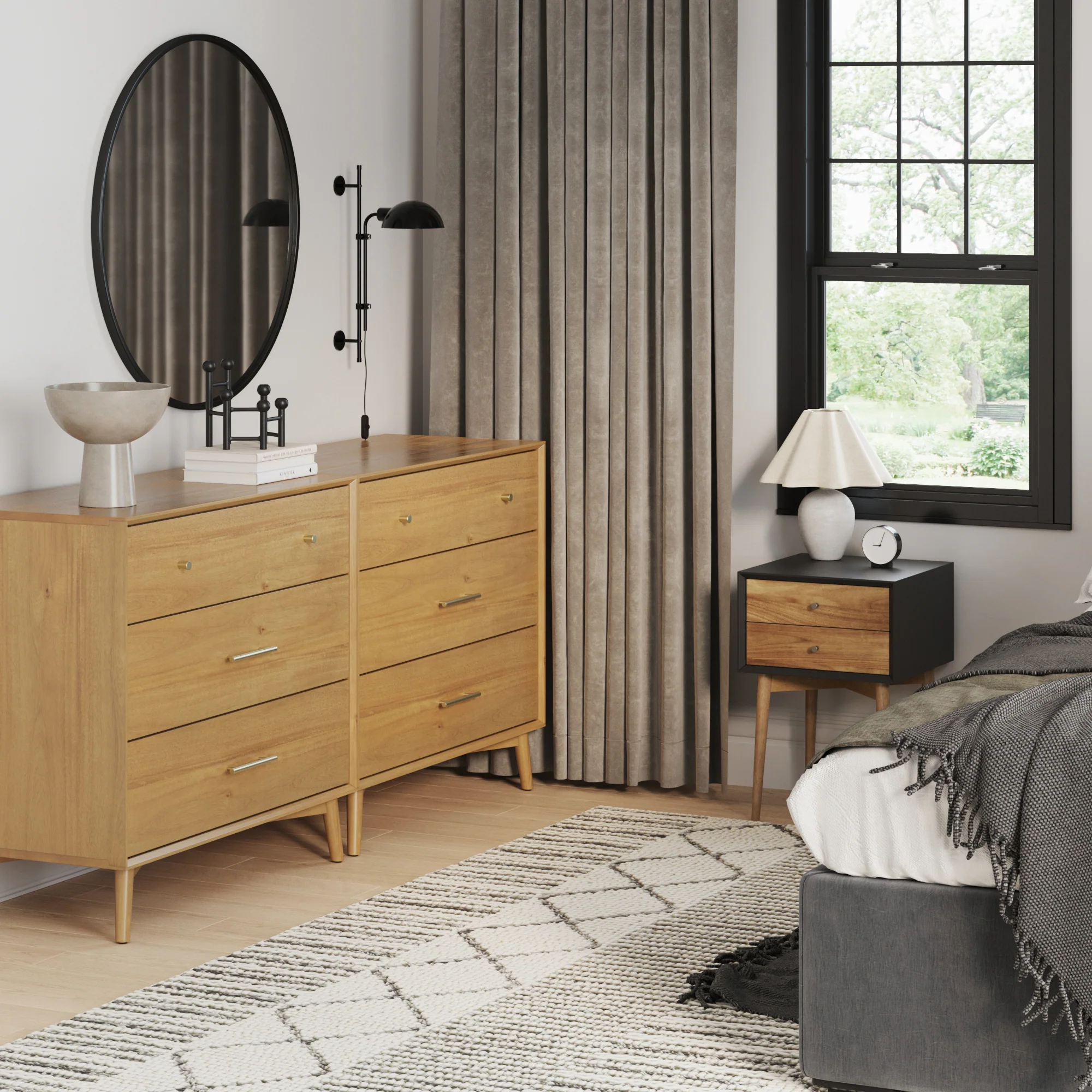 Wooden 2 Dressers and 2 Nightstands Set Light Acacia/Black - Image 2