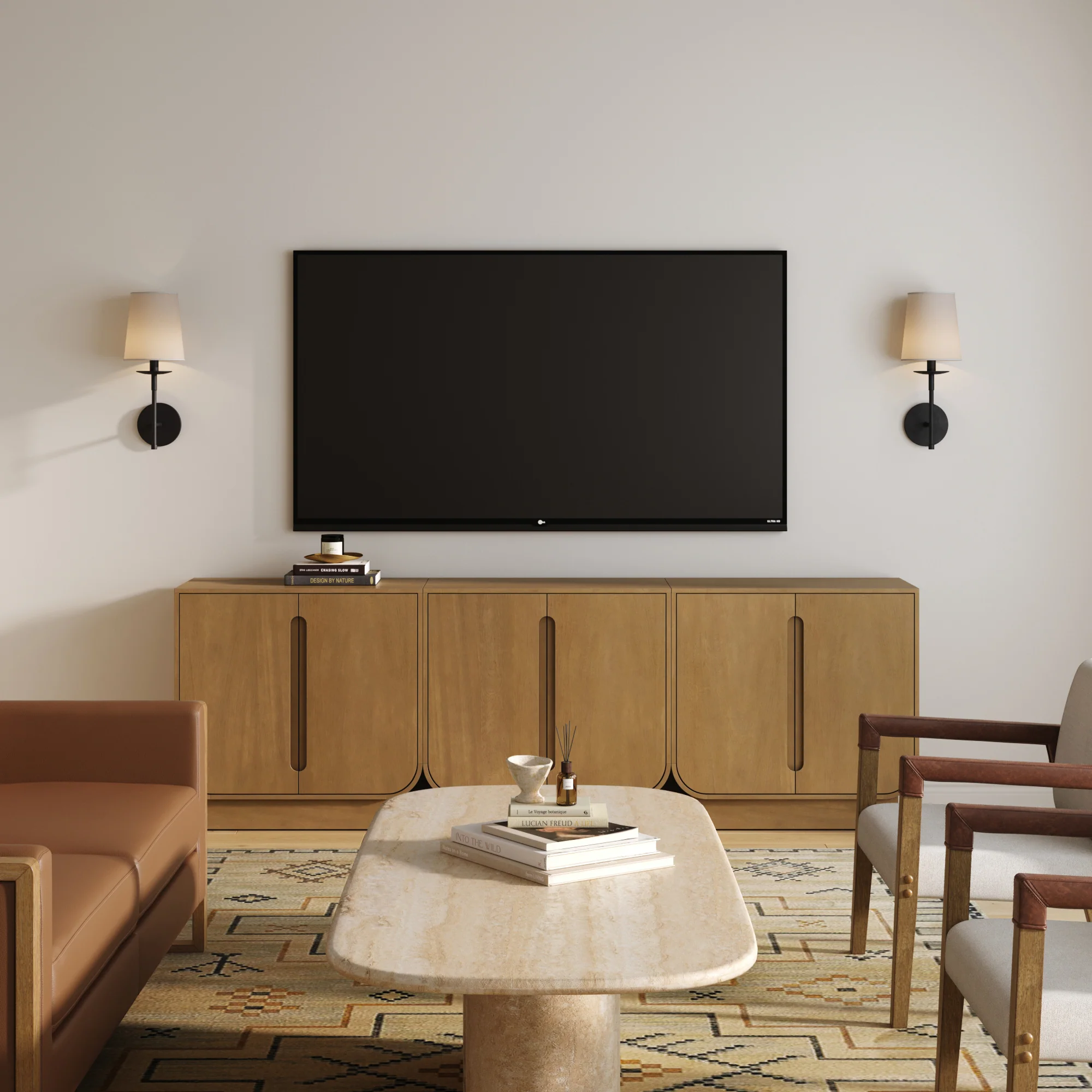 Wooden Arched TV Console Stand Light Brown for TVs up to 75"