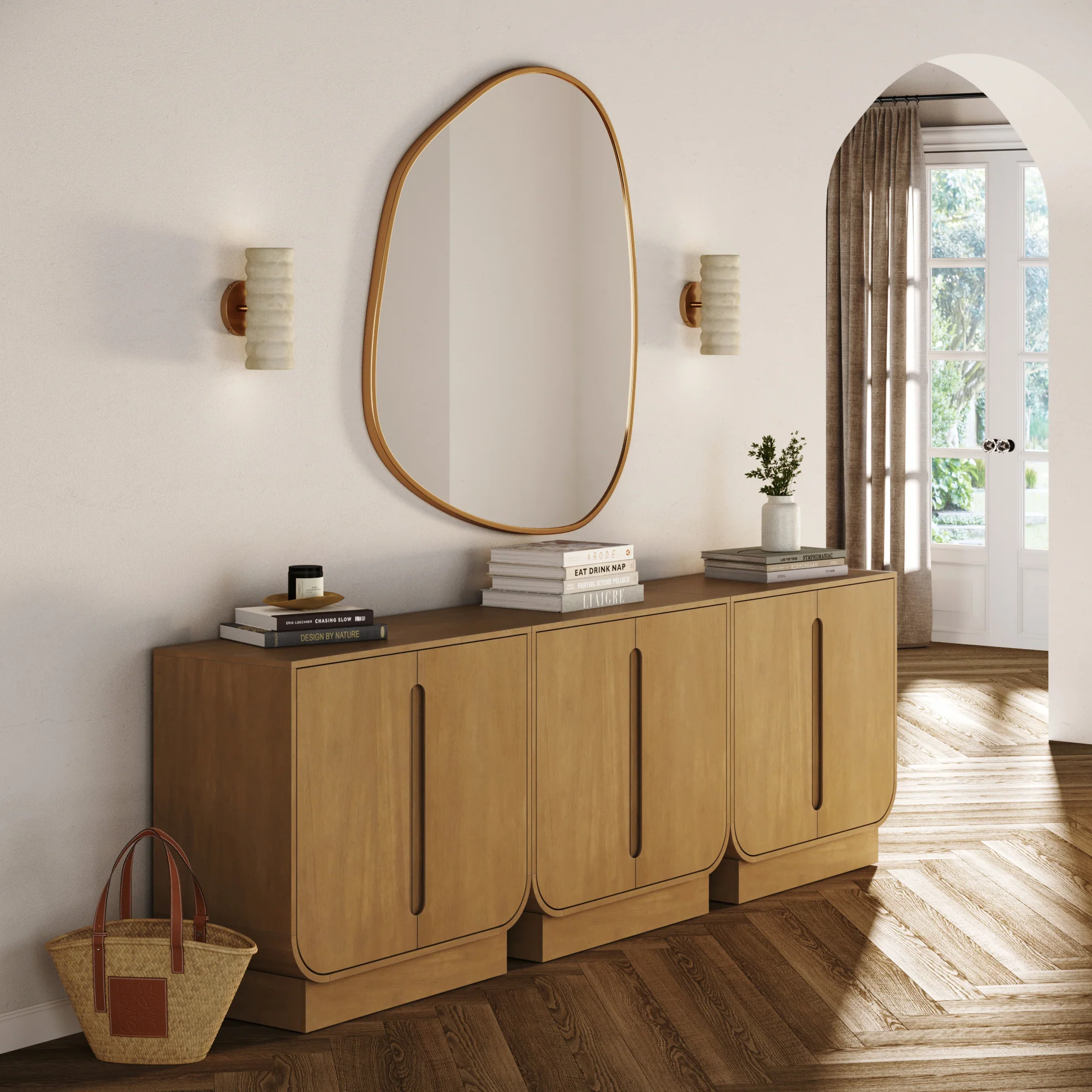 Wooden Arched TV Console Stand Light Brown for TVs up to 75" - Image 2
