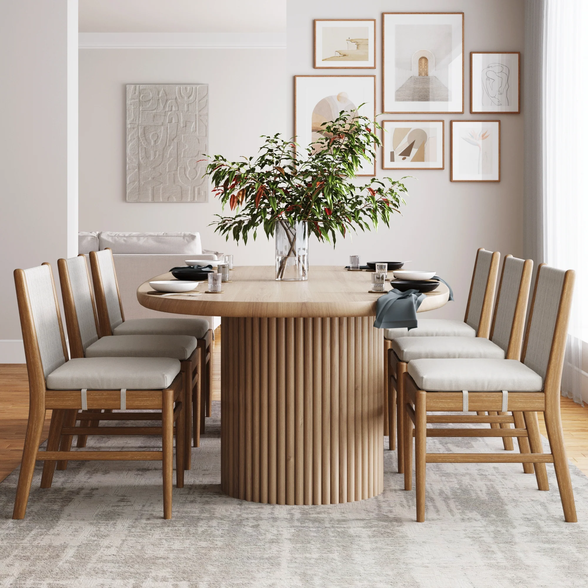 Woven Rope Back Dining Chair Brushed Light Brown (Set of 6)
