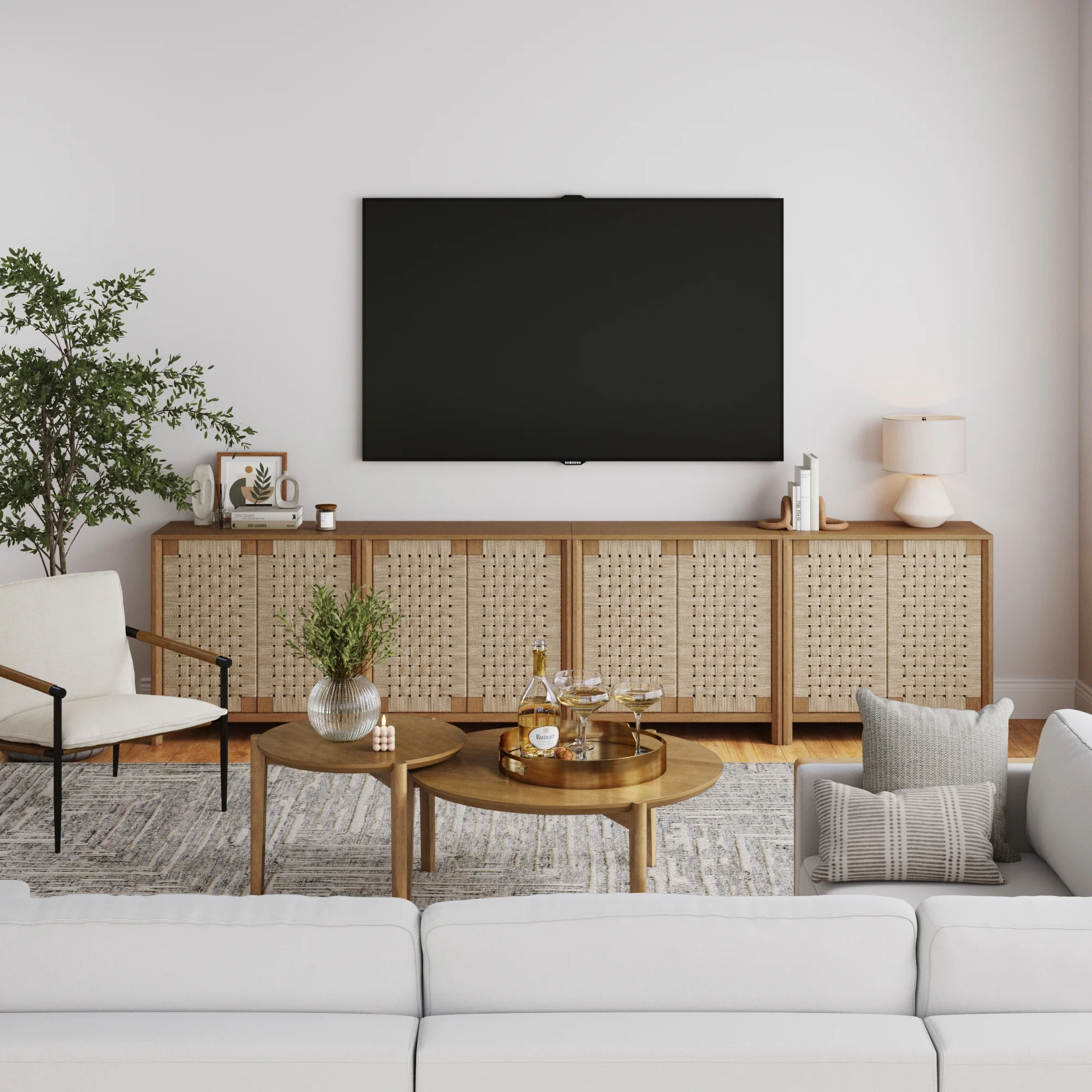 Large Woven Seagrass TV Console Credenza Light Brown (Set of 4) - Image 2